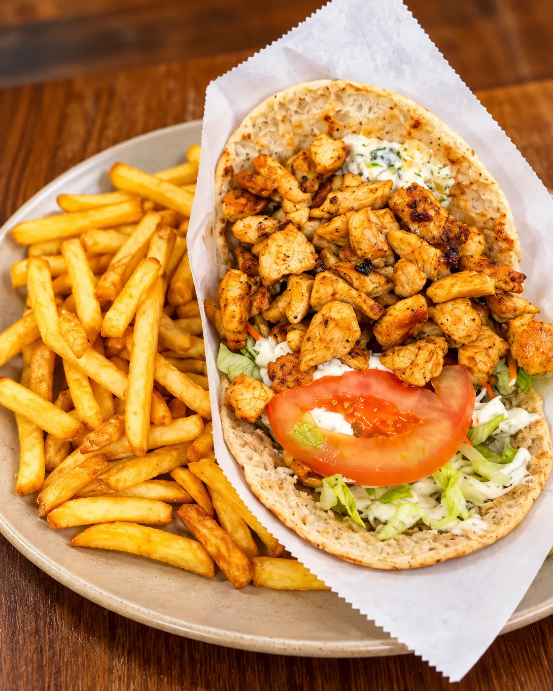 Pita de pollo con patatas